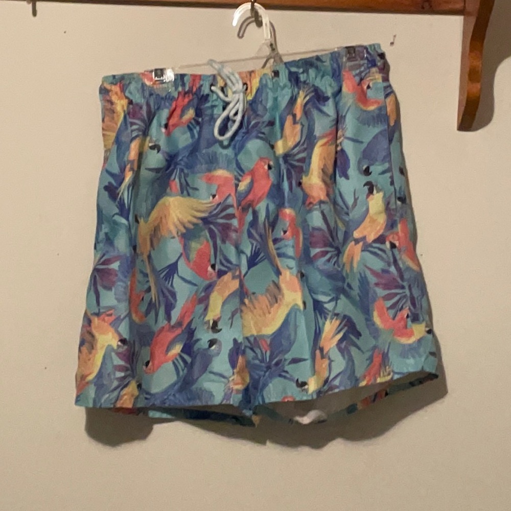 St. Johns bay Parrot theme swim trunks. Large
